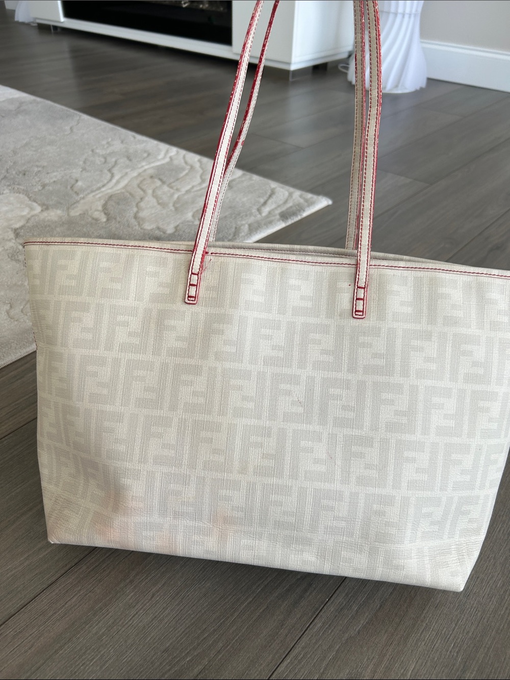 Fendi Ivory Canvas Tote with Pink Trim